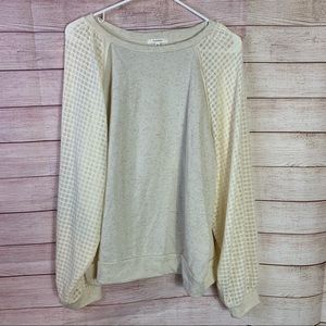 Pleione Cream Sheer Sleeves Terry Pullover Size Large‎